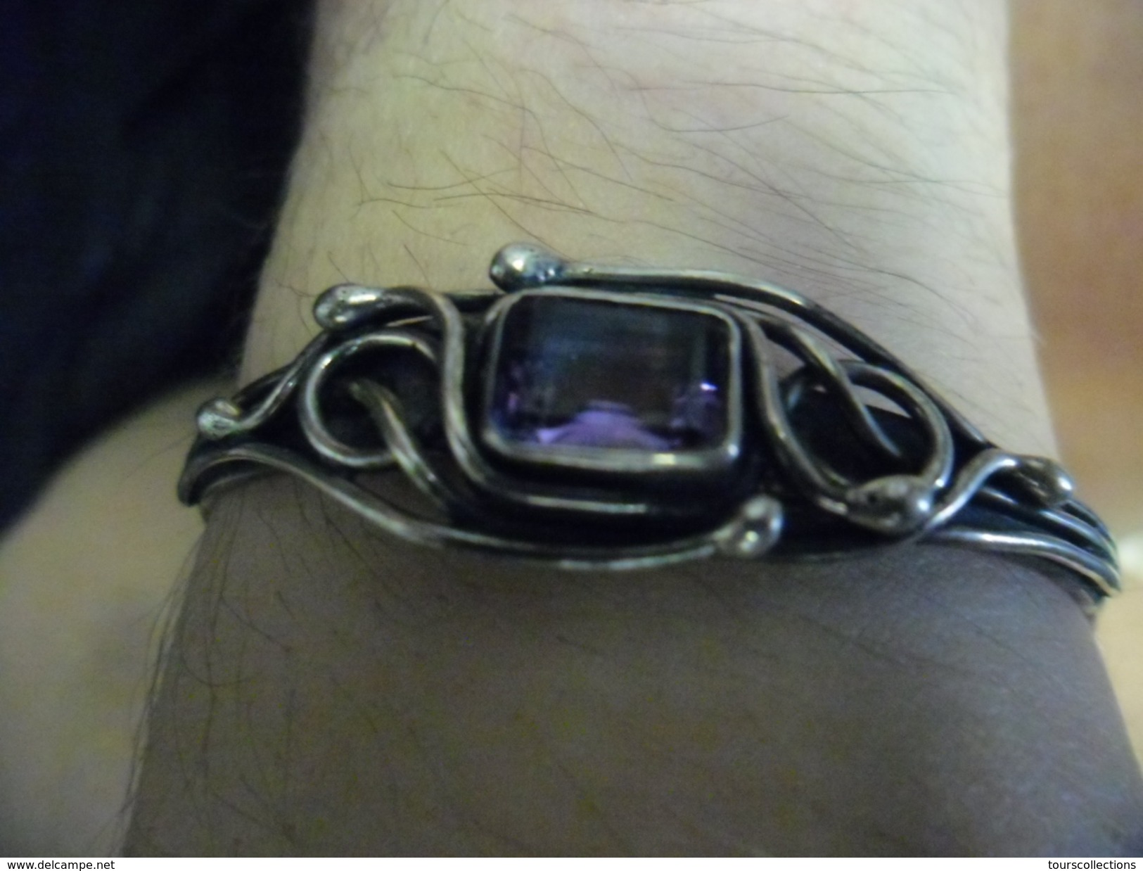 BRACELET ANCIEN En ARGENT 925/1000 Avec Poinçon Et Pierre Améthiste Mauve - Armbänder