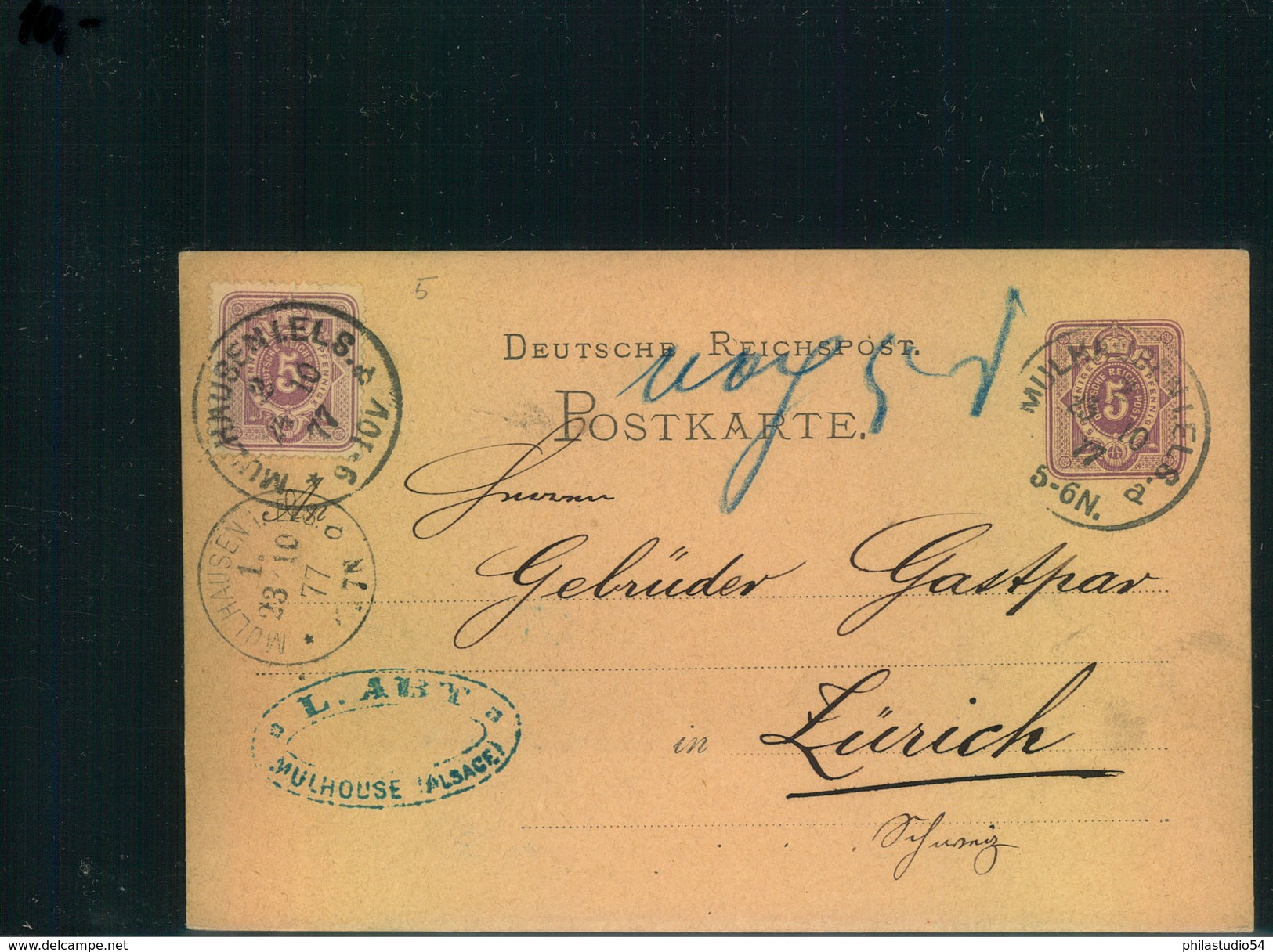 Auflösung: Stempelsammlung Deutsches Reich - MÜHLHAUSEN I. ELS.; Ganzsache M. Zusatzfrankatur, Klauckestempel, - Franking Machines (EMA)