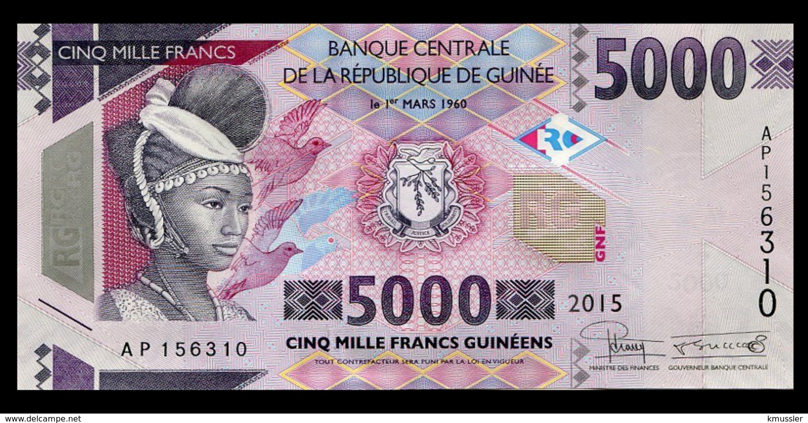 # # # Banknote Aus Guinea 5.000 Francs 2015 UNC # # # - Guinea