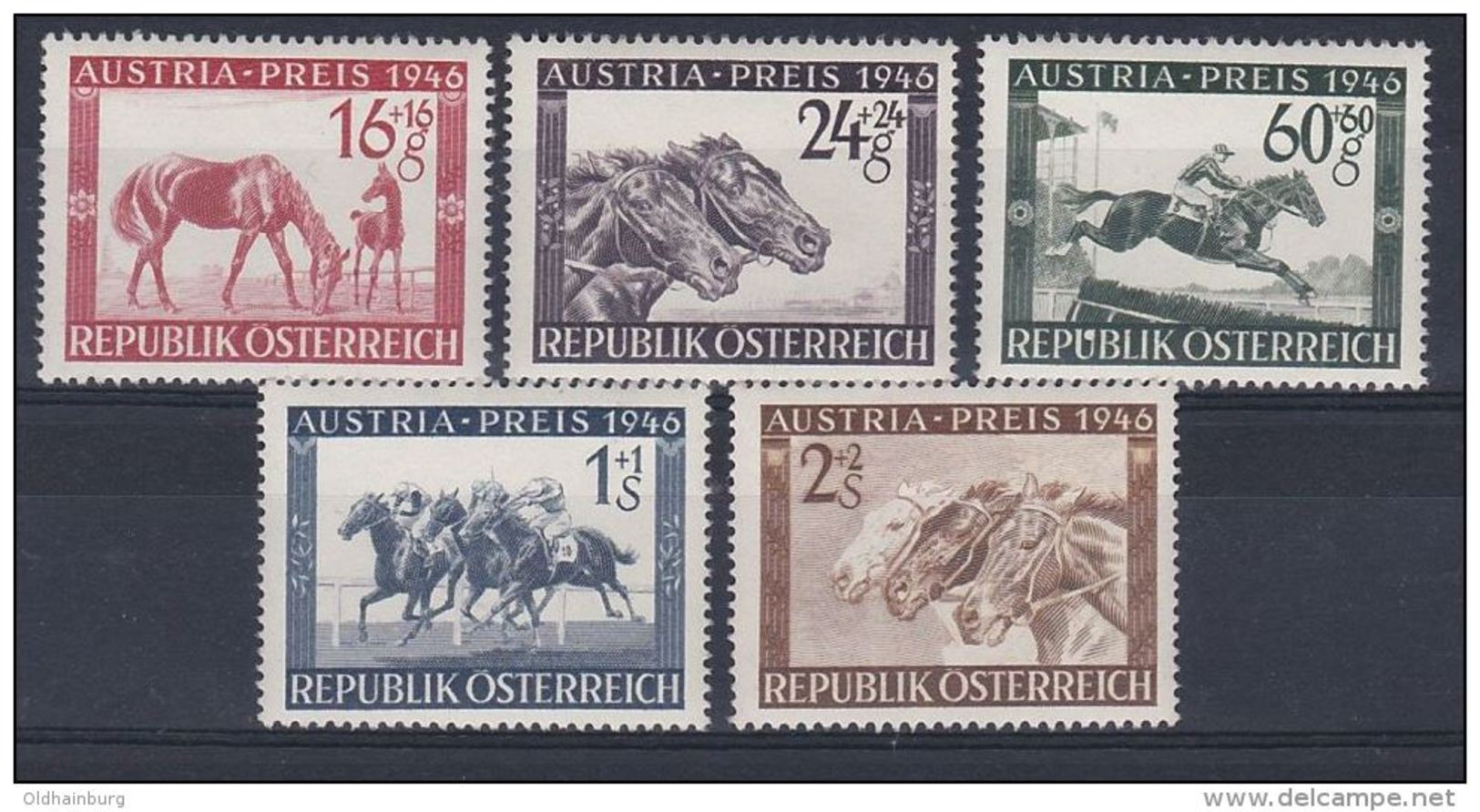 Österreich 1946: ANK 793- 797 ** Austria- Preis, Pferderennen, ANK 16.- &euro; - Ungebraucht