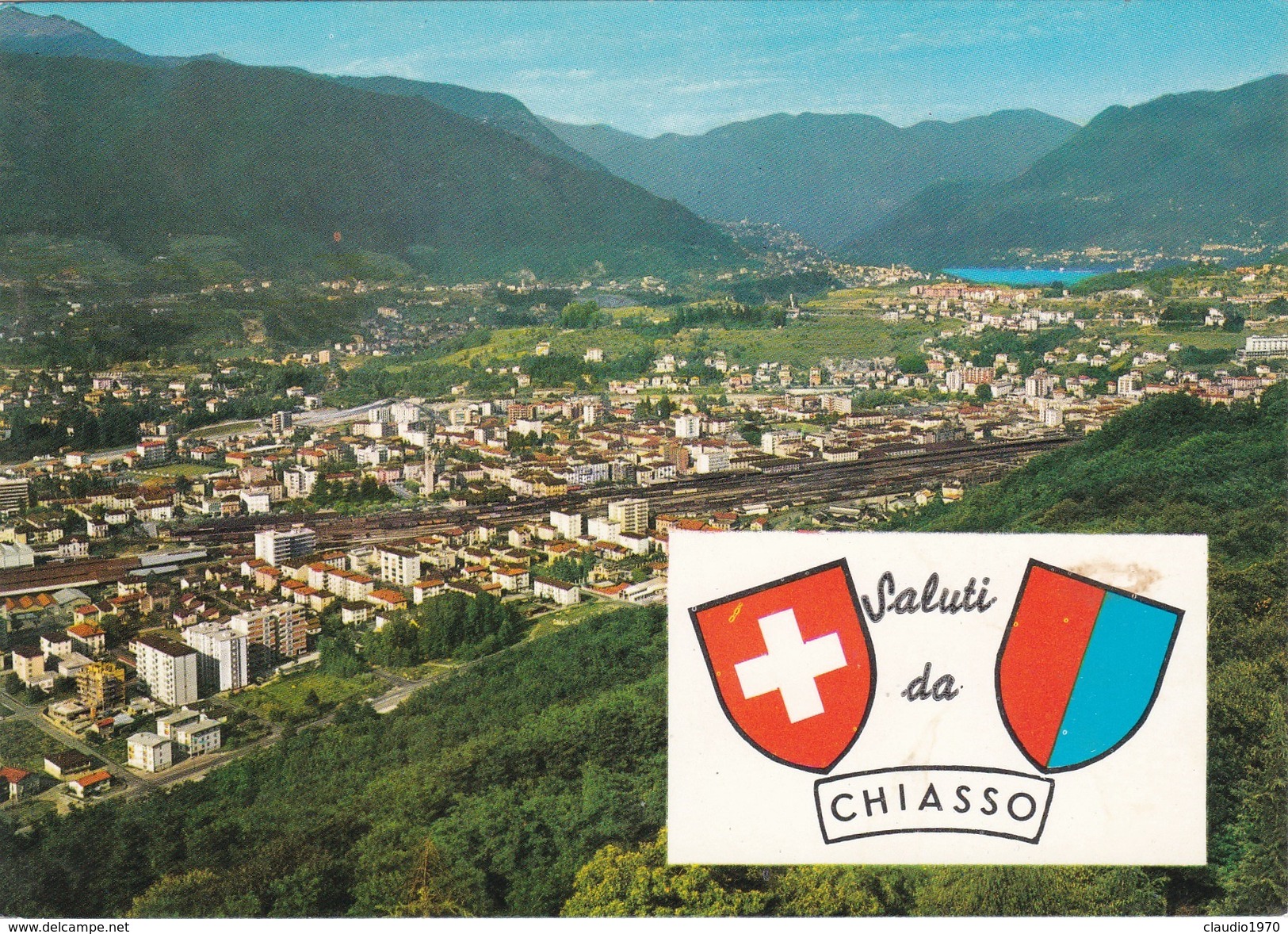 CARTOLINA - POSTCARD - SVIZZERA - TESSIN - SALUTI DA CHIASSO - PANORAMA VERSO IL LAGO DI COMO - Chiasso