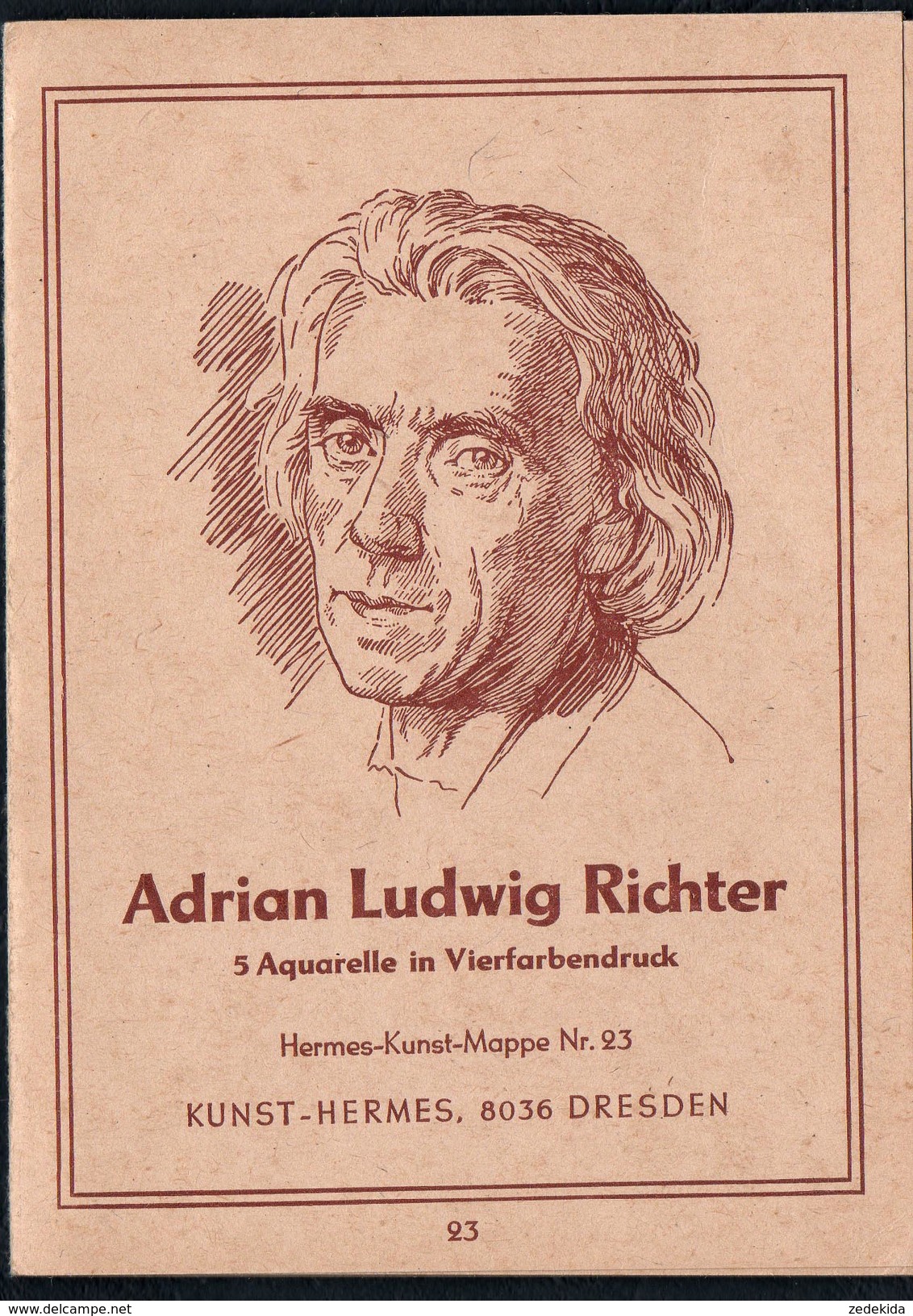 A6691 - Alte Mappe Mit 5 Künstlerkarten Aquarelle In Vierfarbdruck Von Ludwig Richter - Kunst Hermes Dresden - Richter, Ludwig