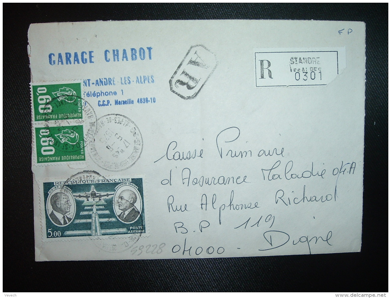 LR AR Pour CPAM TP DAURAT VANIER 5,00 + BEQUET 0,60 X2 OBL.5-8-1975 ST ANDRE LES ALPES (04) - Postal Rates