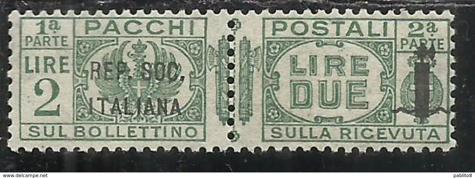 ITALIA REGNO ITALY KINGDOM 1944 RSI REPUBBLICA SOCIALE PACCHI FASCIETTO LIRE 2 MNH FIRMATO SIGNED - Postal Parcels