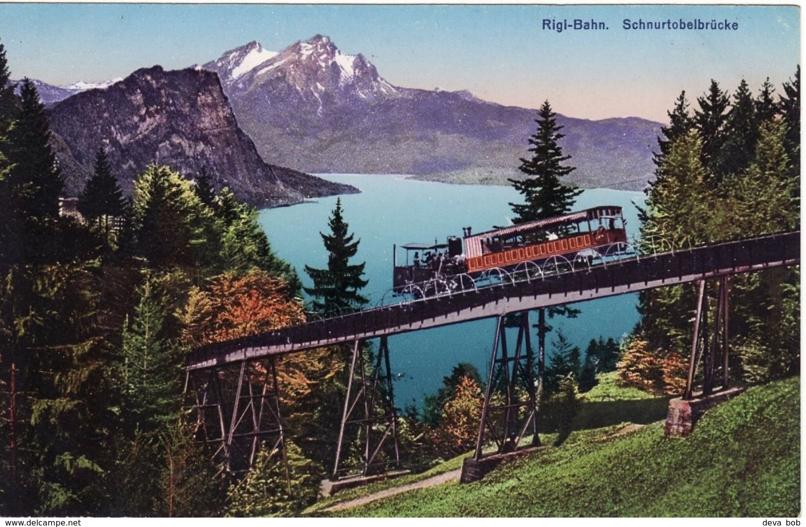 Vintage Railway Postcard Rigi-Bahn Schnurtobelbrucke Switzerland Rack Mountain - Trains