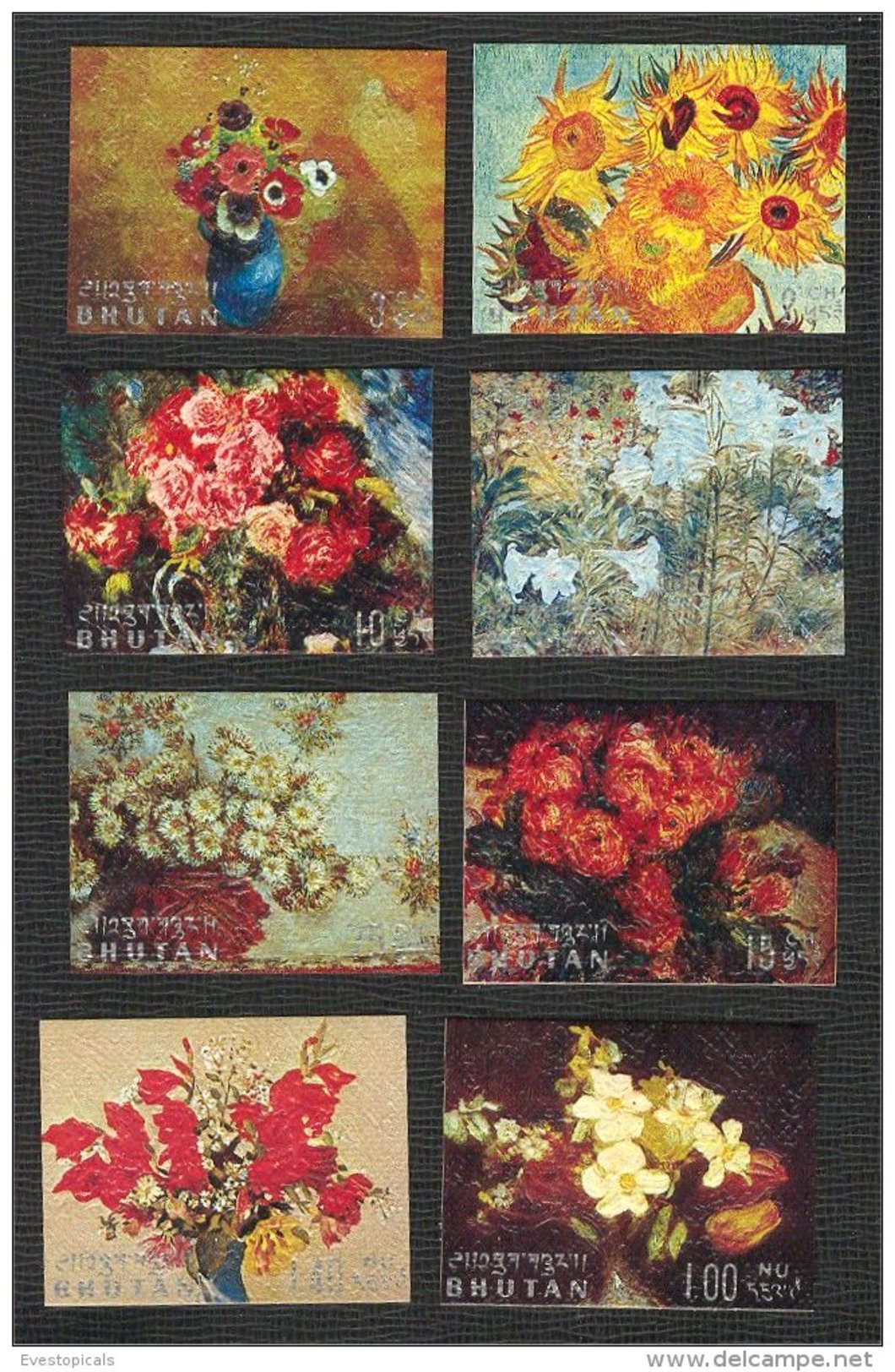 BHUTAN, FLOWER PAINTINGS SET OF 8 STAMPS,  MNH - Bhoutan