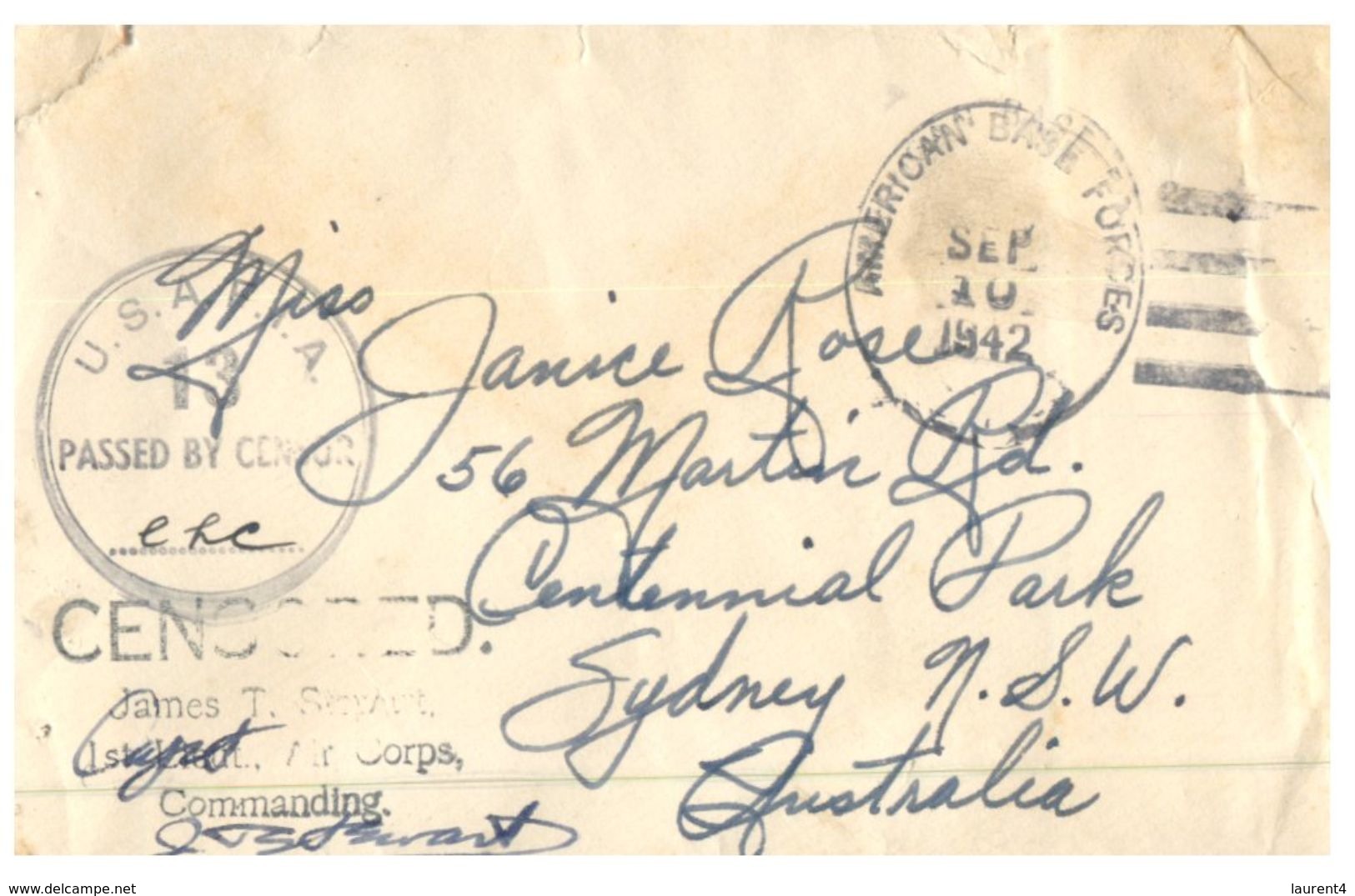 (650) Military Mail - WWII Era - Cover Posted  From USA To Australia - Censored (American Base Forces) - Militaria