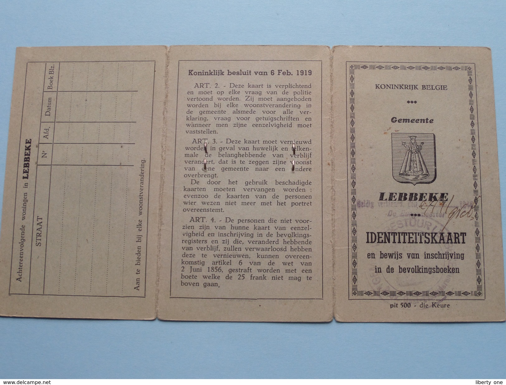 LEBBEKE (1946) Identiteitskaart Koninkrijk België Carte Identité De La Belgique ( Philips 3 Aug 1922 / Zie Foto´s ) ! - Unclassified