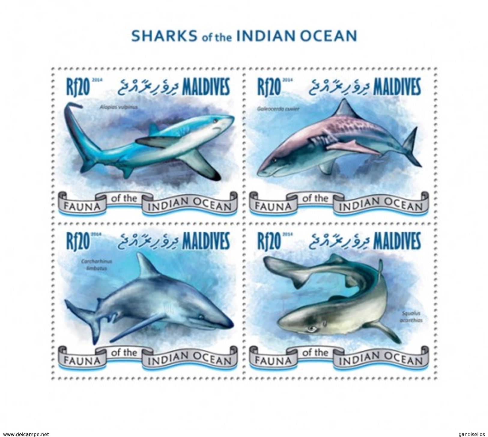 MALDIVES 2014 SHEET SHARKS TIBURONES REQUINS SQUALI HAIEN TUBAROES MARINE LIFE Mld14310a - Maldive (1965-...)