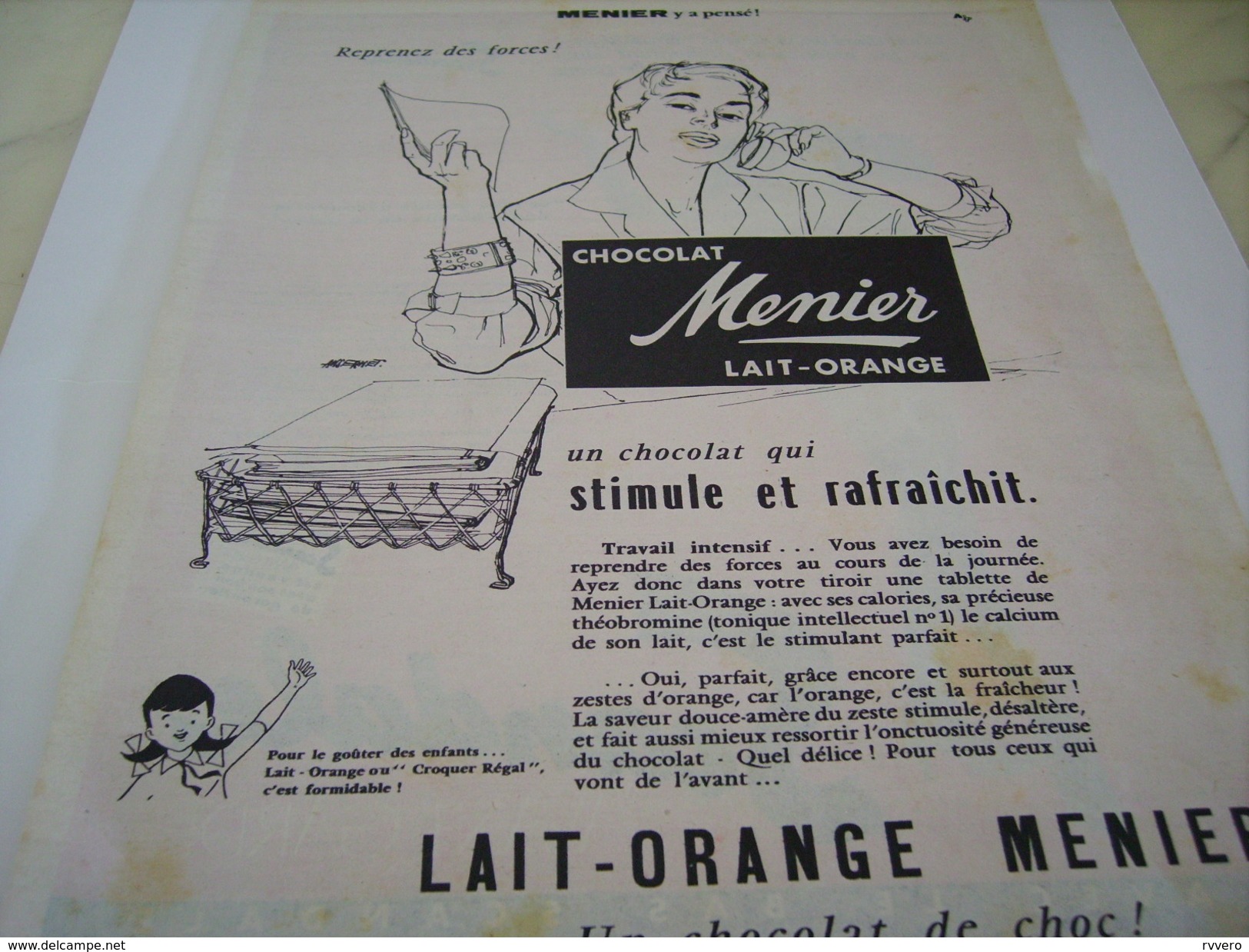 ANCIENNE PUBLICITE  CHOCOLAT LAIT ORANGE MENIER  1955 - Affiches