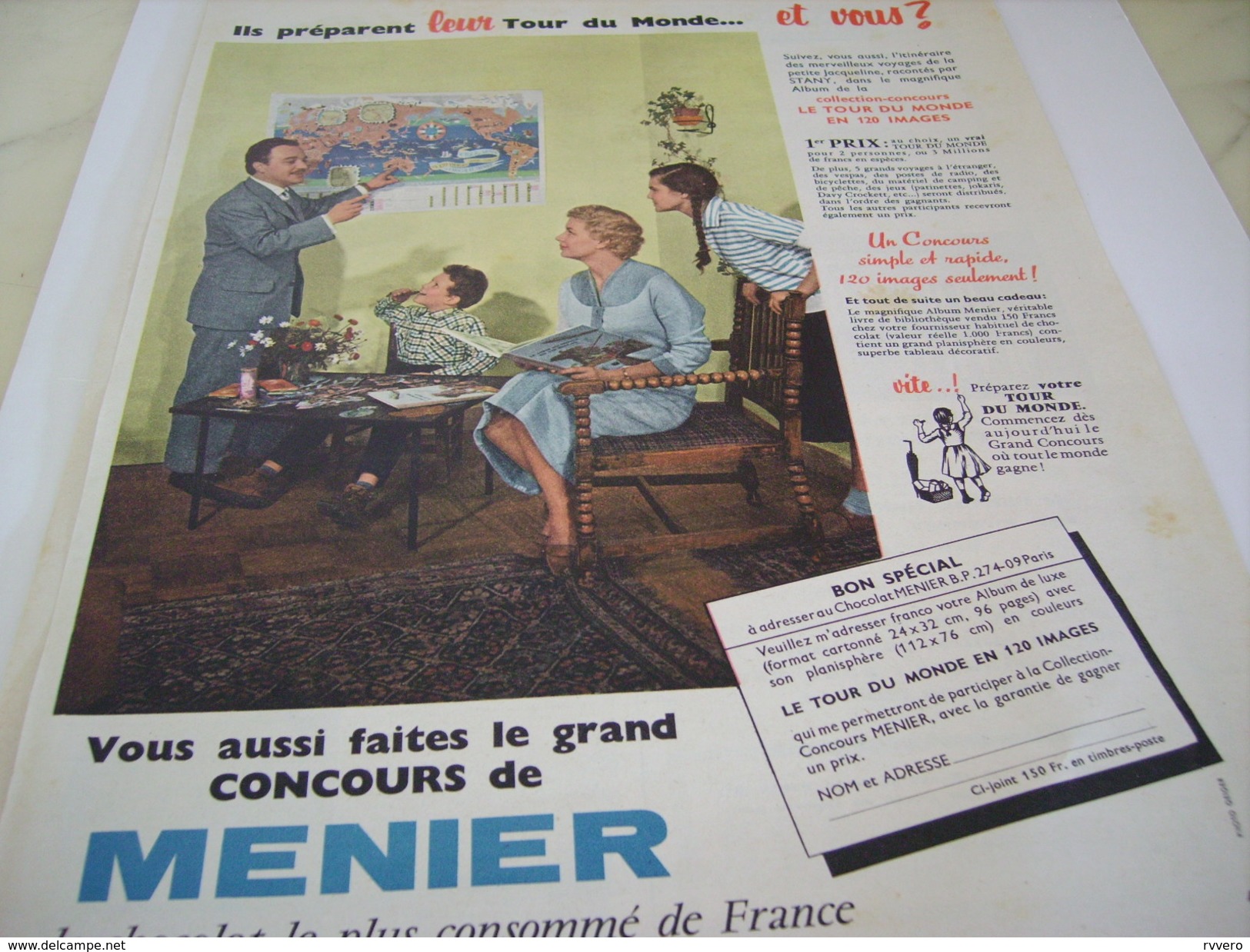 ANCIENNE PUBLICITE  CHOCOLAT TOUR DU MONDE  MENIER  1955 - Affiches