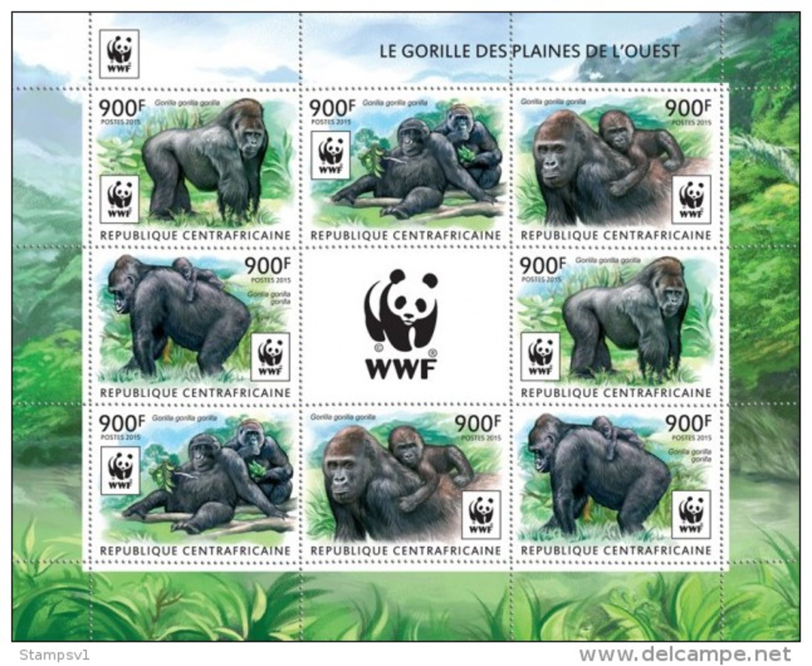 Central African Republic. 2015 WWF &ndash; Gorilla (Klb Of 2 Sets). (225c) - Gorilles