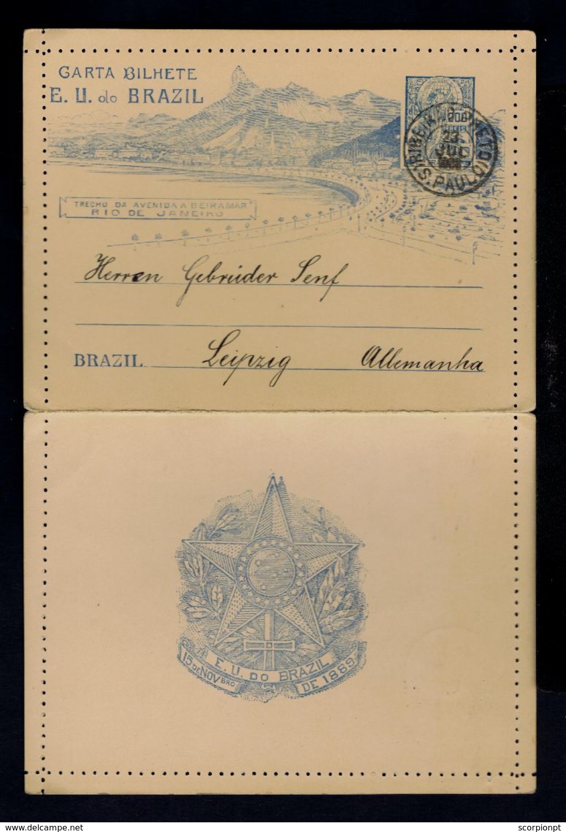 Sp4656 BRAZIL 8. PAN-AMERICANO Cong. Postal Stationery Doble Landscape Sea Shore RIO DE JANEIRO 1889 CORCOVADO Mailed - Other & Unclassified