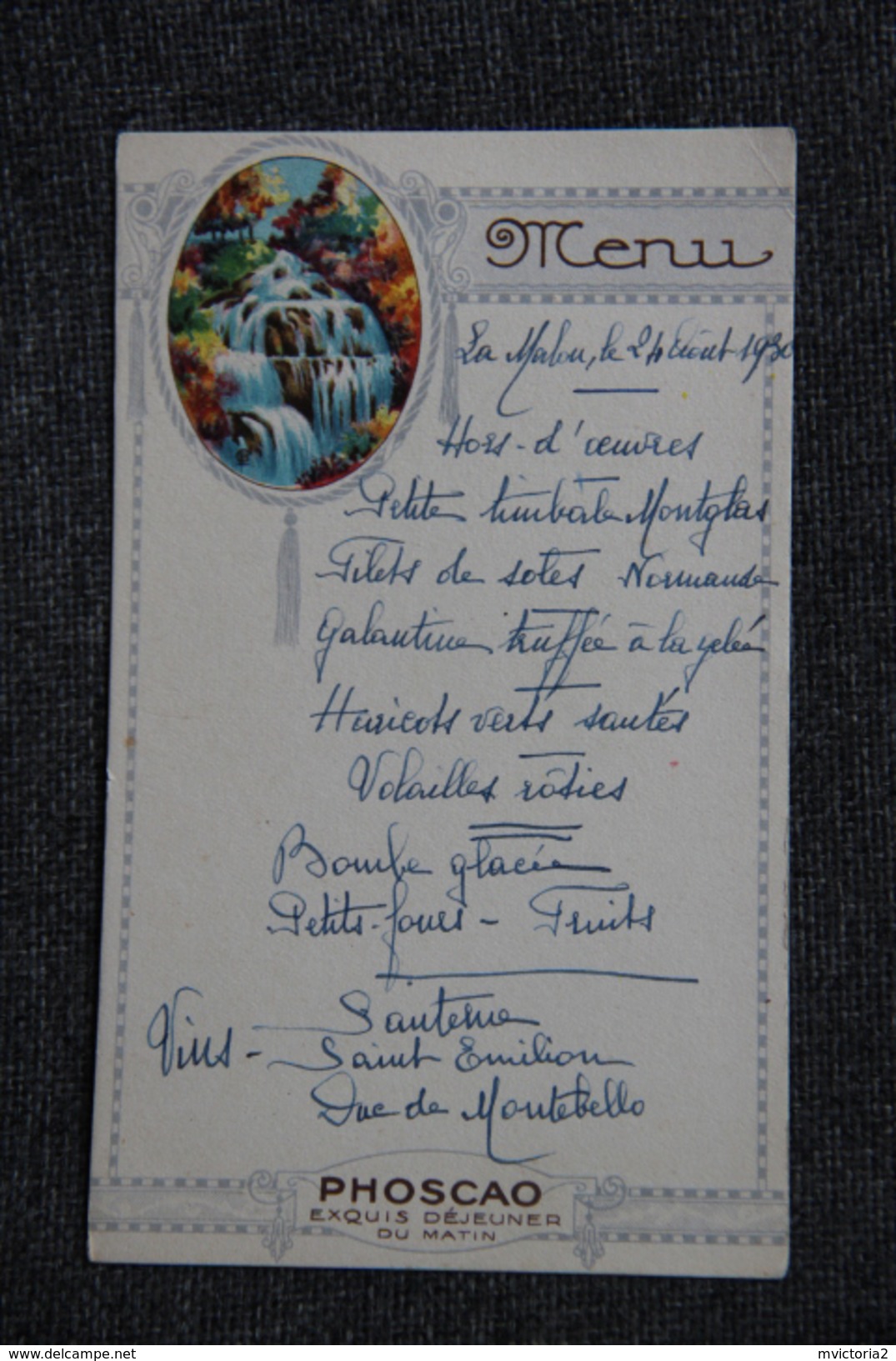 Menu D'un Repas Pris à LAMALOU LES BAINS Le 24 Aout 1930 - Menus