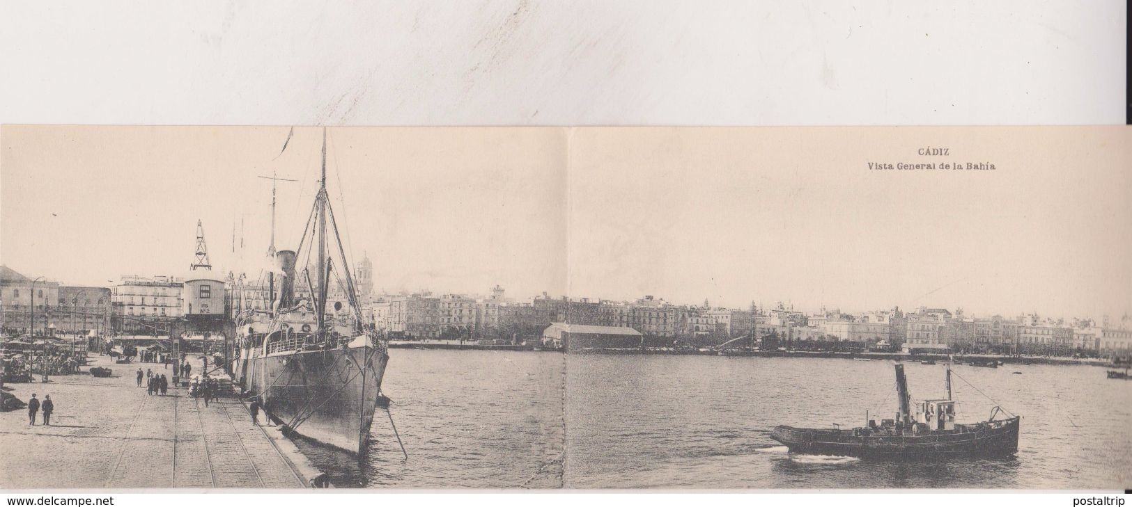 CADIZ. VISTA GENERAL DE LA BAHIA. POSTAL DOBLE DE HAUSER Y MENET - Cádiz