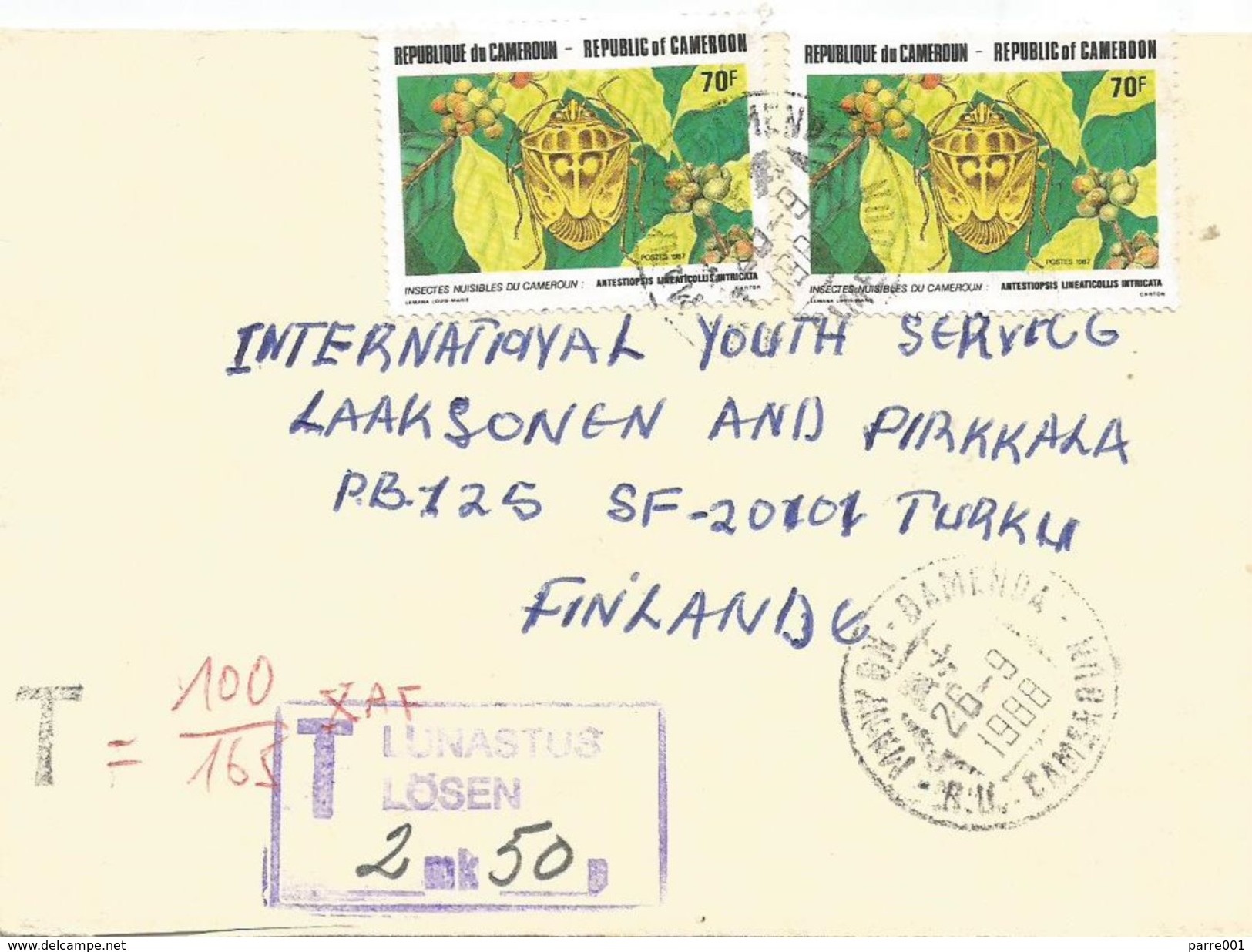 Cameroun Cameroon 1988 Bamenda Coffee Bug Antestiopsis Lineaticollis Insect Taxed Underfranked Cover - Kameroen (1960-...)