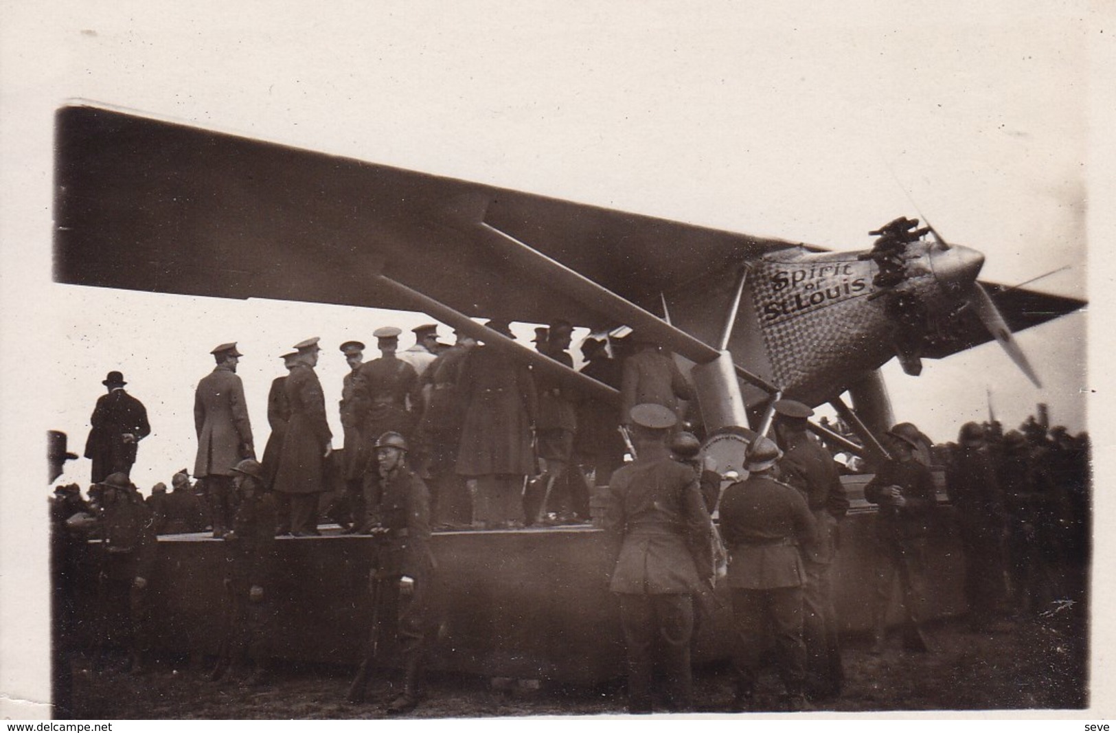 Photo Arrivée Avion De LINDBERG 28 Mai 1927 Traversée De L'Océan Atlantique Photo Originale Format Carte De Visite - Luchtvaart