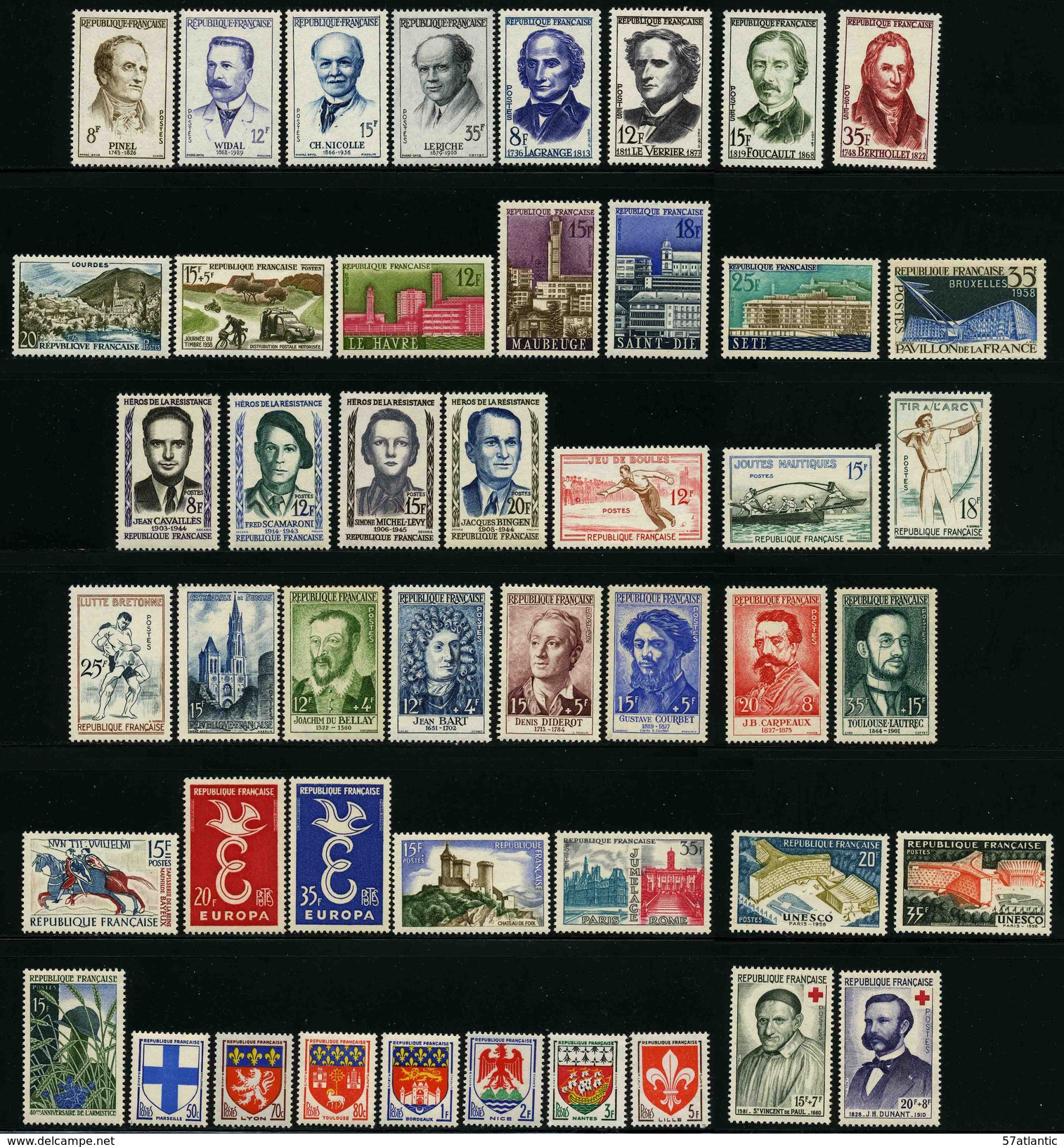 FRANCE - ANNEE COMPLETE 1958 - YT 1142 à 1188 ** - 47 TIMBRES NEUFS ** - 1950-1959