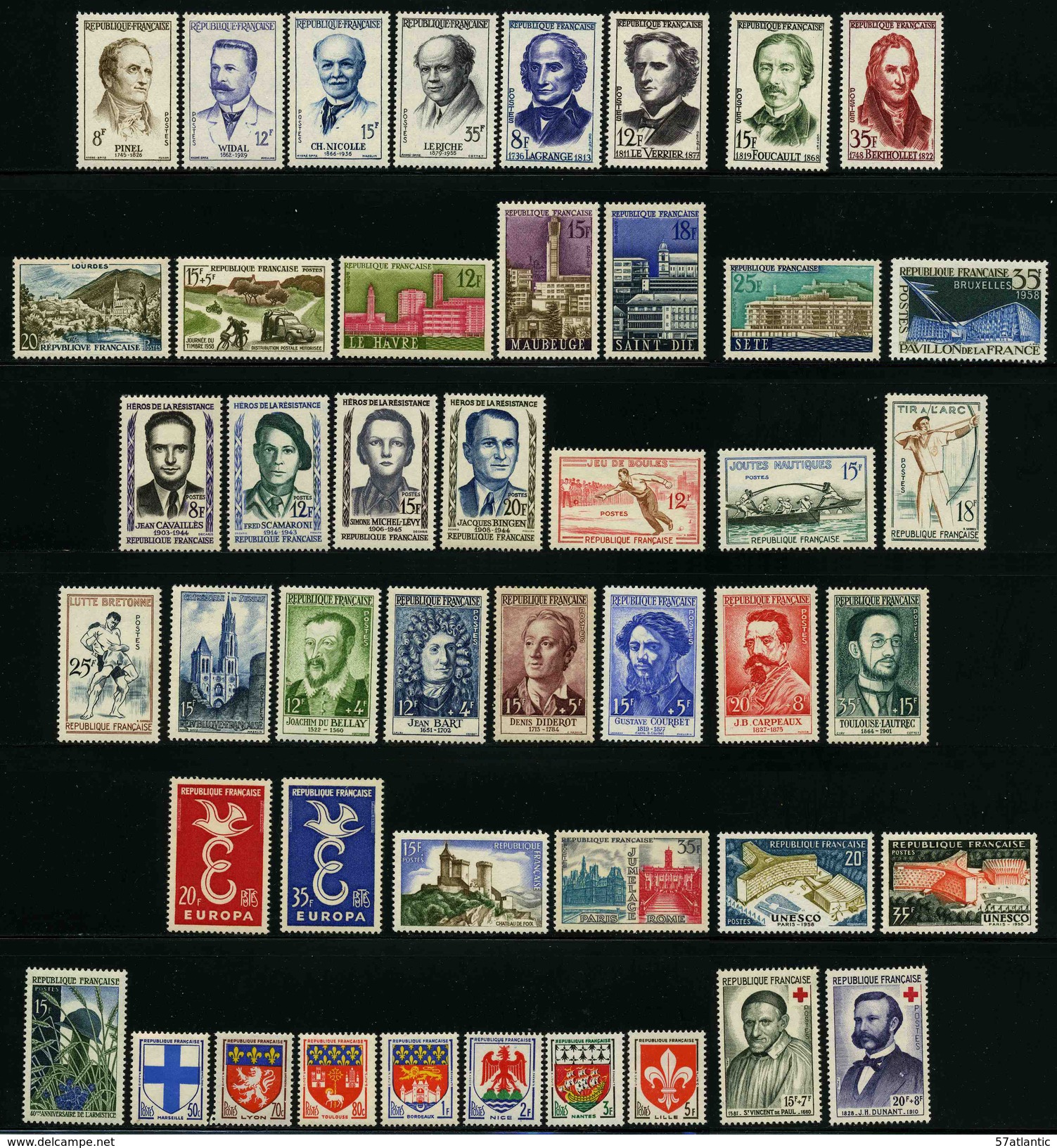 FRANCE - ANNEE COMPLETE 1958 - YT 1142 à 1188 ** - 47 TIMBRES NEUFS ** - 1950-1959