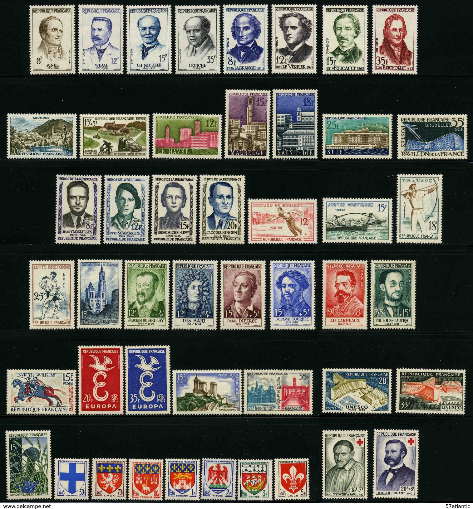 FRANCE - ANNEE COMPLETE 1958 - YT 1142 à 1188 ** - 47 TIMBRES NEUFS ** - 1950-1959