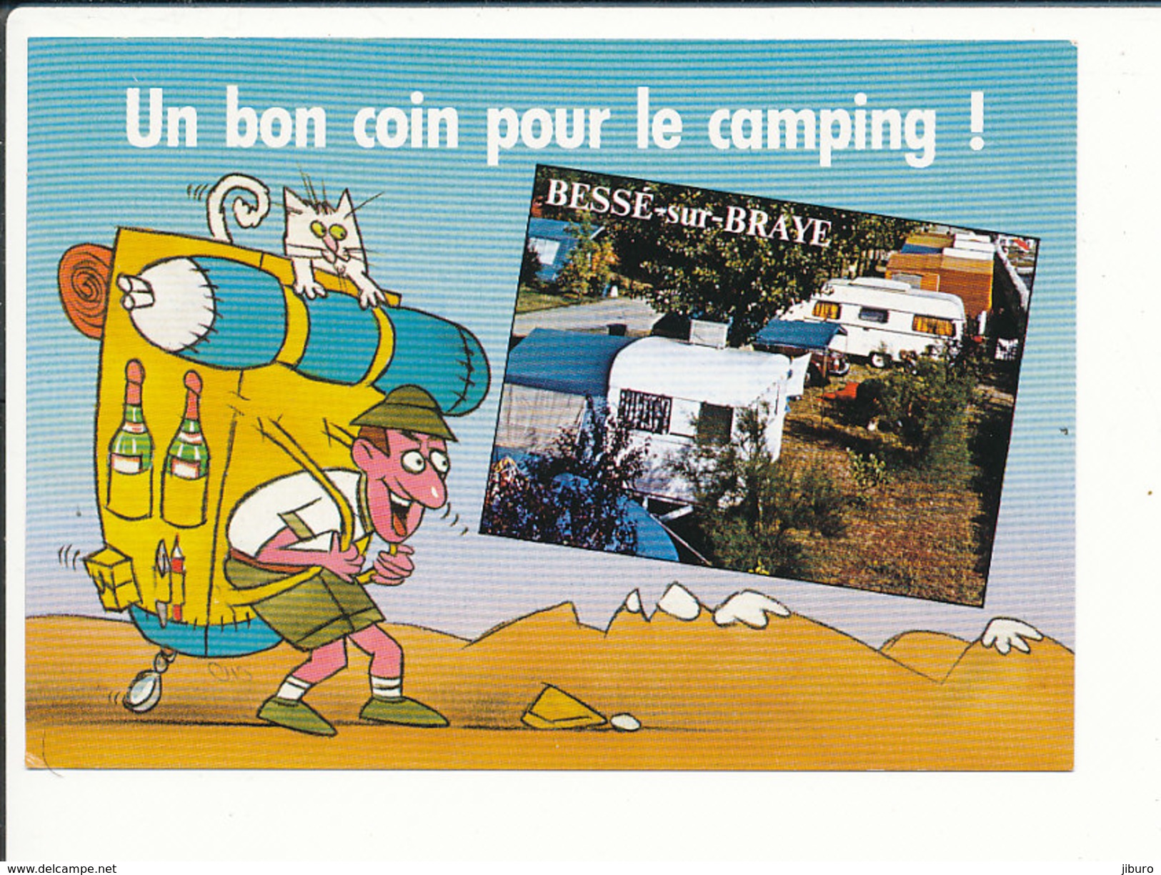 Bessé-sur-Braye - Camping Humour Sac à Dos Tente (Sarthe 72)  CP 68/37 - Autres & Non Classés