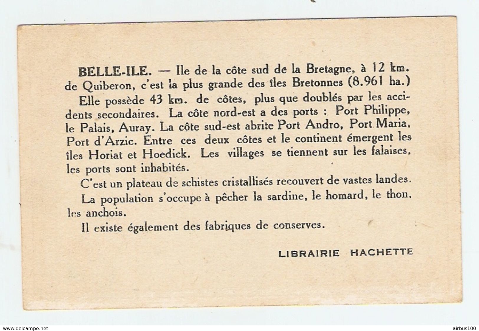 CHROMO LIBRAIRIE HACHETTE ILE DE PORT CROS - 2 Scans - - Geografía