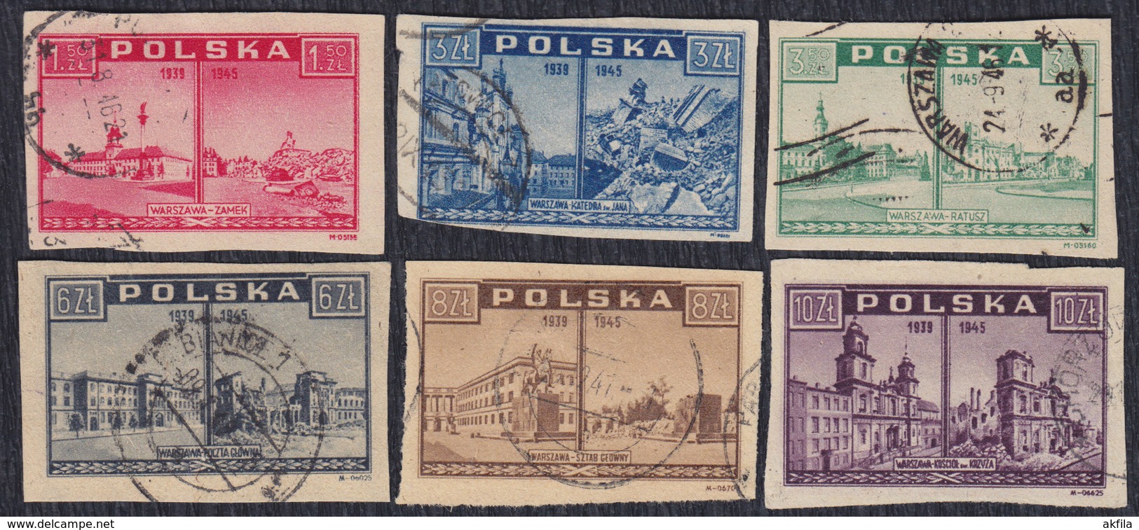 Poland 1945/6 Different Views Before And After The Destruction, Used (o) Michel 414-419 - Used Stamps