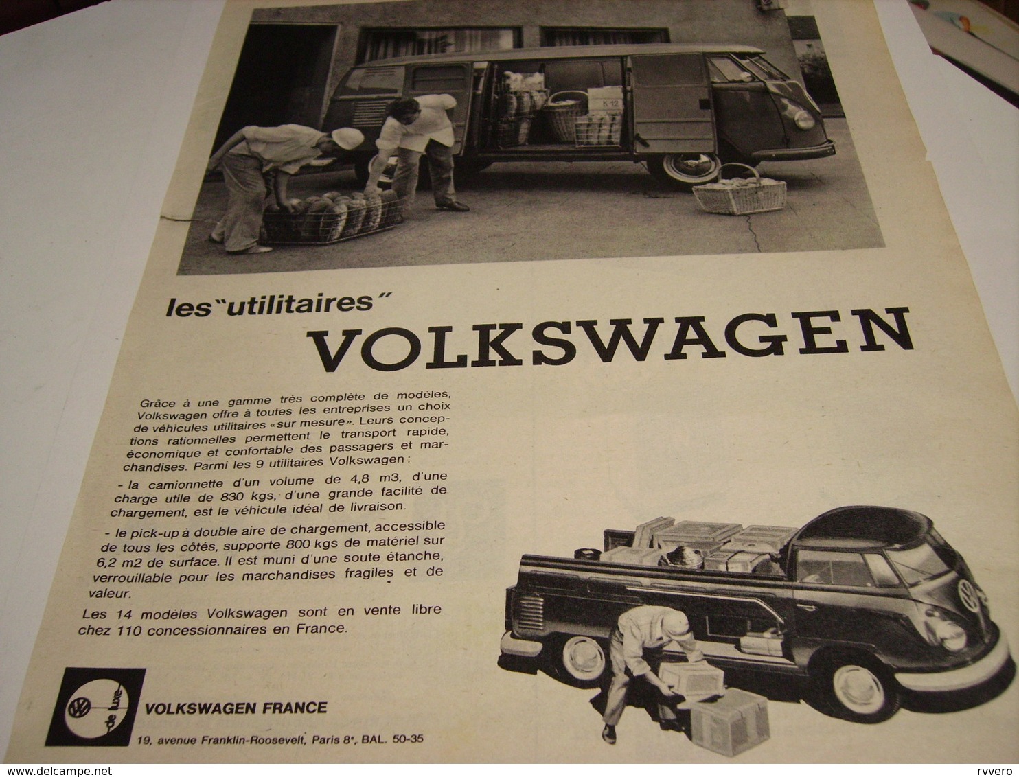 ANCIENNE  PUBLICITE COMBI UTILITAIRE  VOLKSWAGEN  1960 - Camions