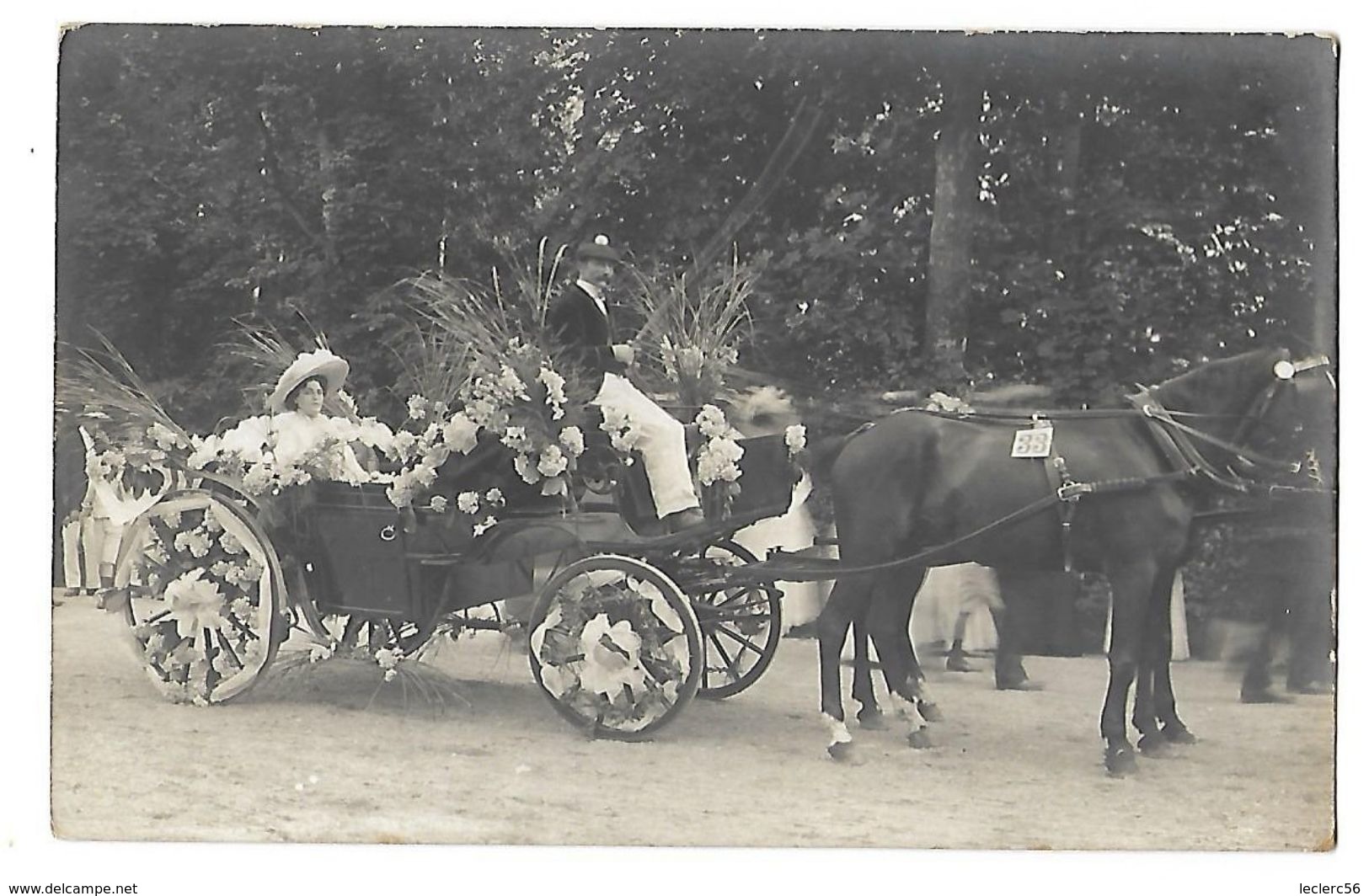 CARTE PHOTO LUCHON BATAILLE DES FLEURS ATTELAGE DE CHEVAUX CALECHE CPA - Luchon