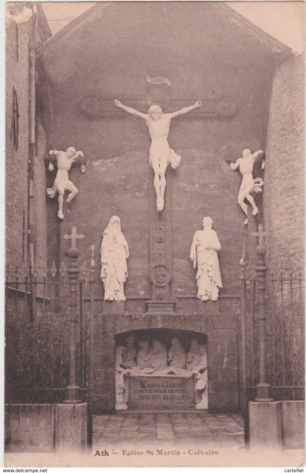 ATH-EGLISE ST. MARTIN-CALVAIRE-EDIT. E. LEFEBRE-ENVOYEE 1933 VERS BAEL-VOYEZ LES 2 SCANS ! ! ! - Ath