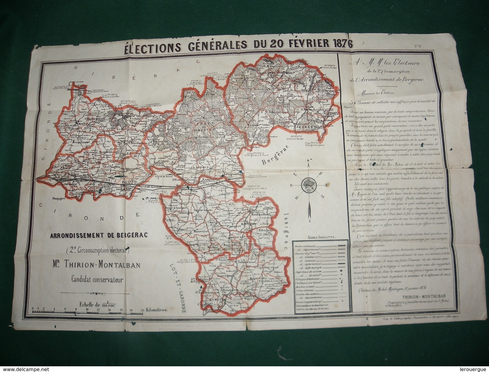 DORDOGNE : ELECTIONS GENERALES DU 20 FEVRIER 1876 : MR. THIRION - MONTAUBAN  CANDIDAT CONSERVATEUR - Collections