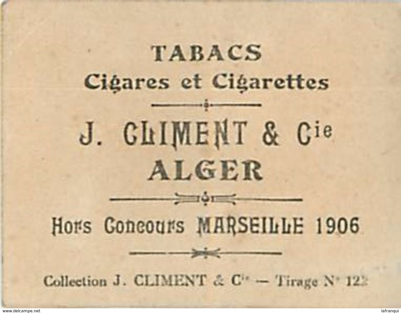 Ref -523-petit Chromo 6,5cms X 5cms - Tabac -cigarettes Climent - Alger  - Algerie -artistes -artiste Nue -nu - - Climent