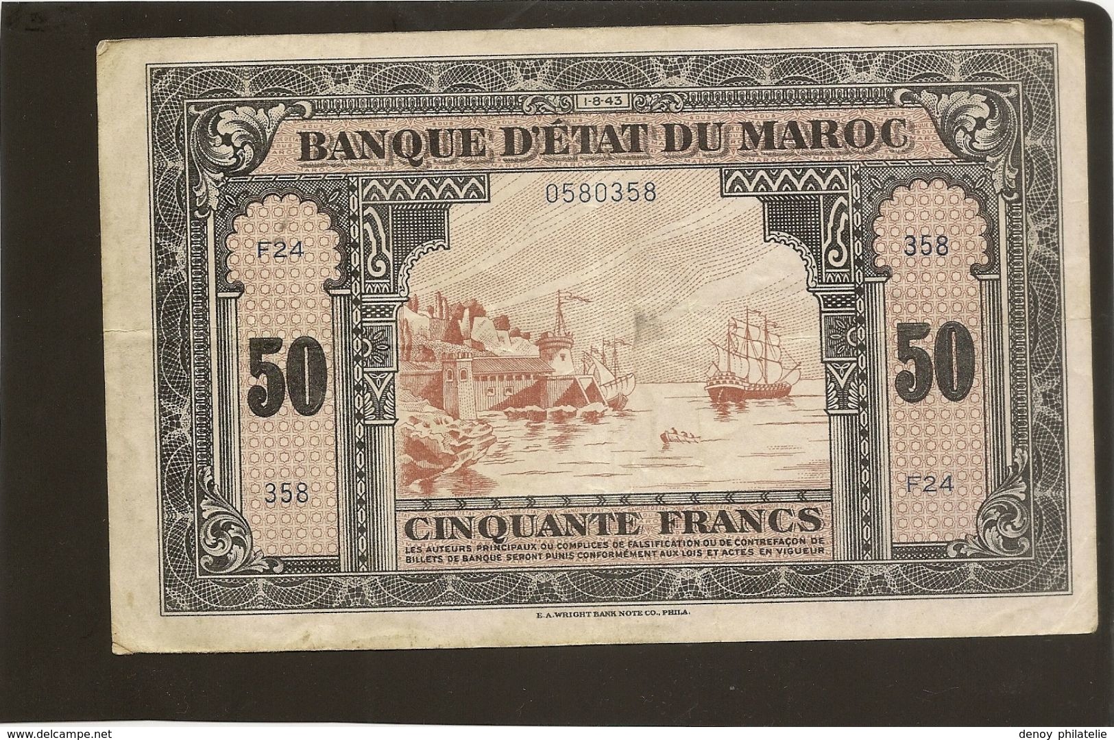 Billet Maroc Billet De 50 Francs Du 1 8 1943 Plusieurs Pli Pas De Trou Tres Beau Billet - Marocco