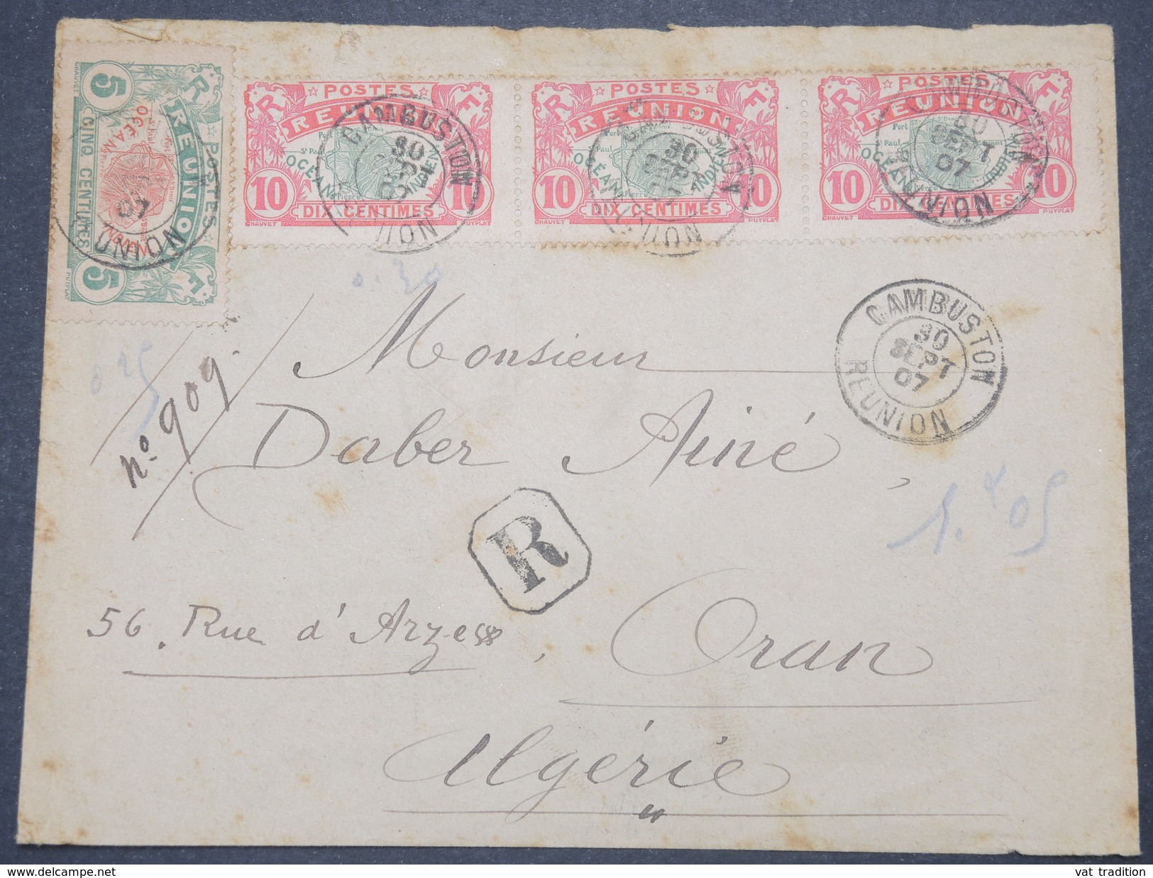 FRANCE / RÉUNION - Enveloppe En Recommandé De Cambuston Pour Oran En 1907 , Peu Fréquent - L 9856 - Lettres & Documents