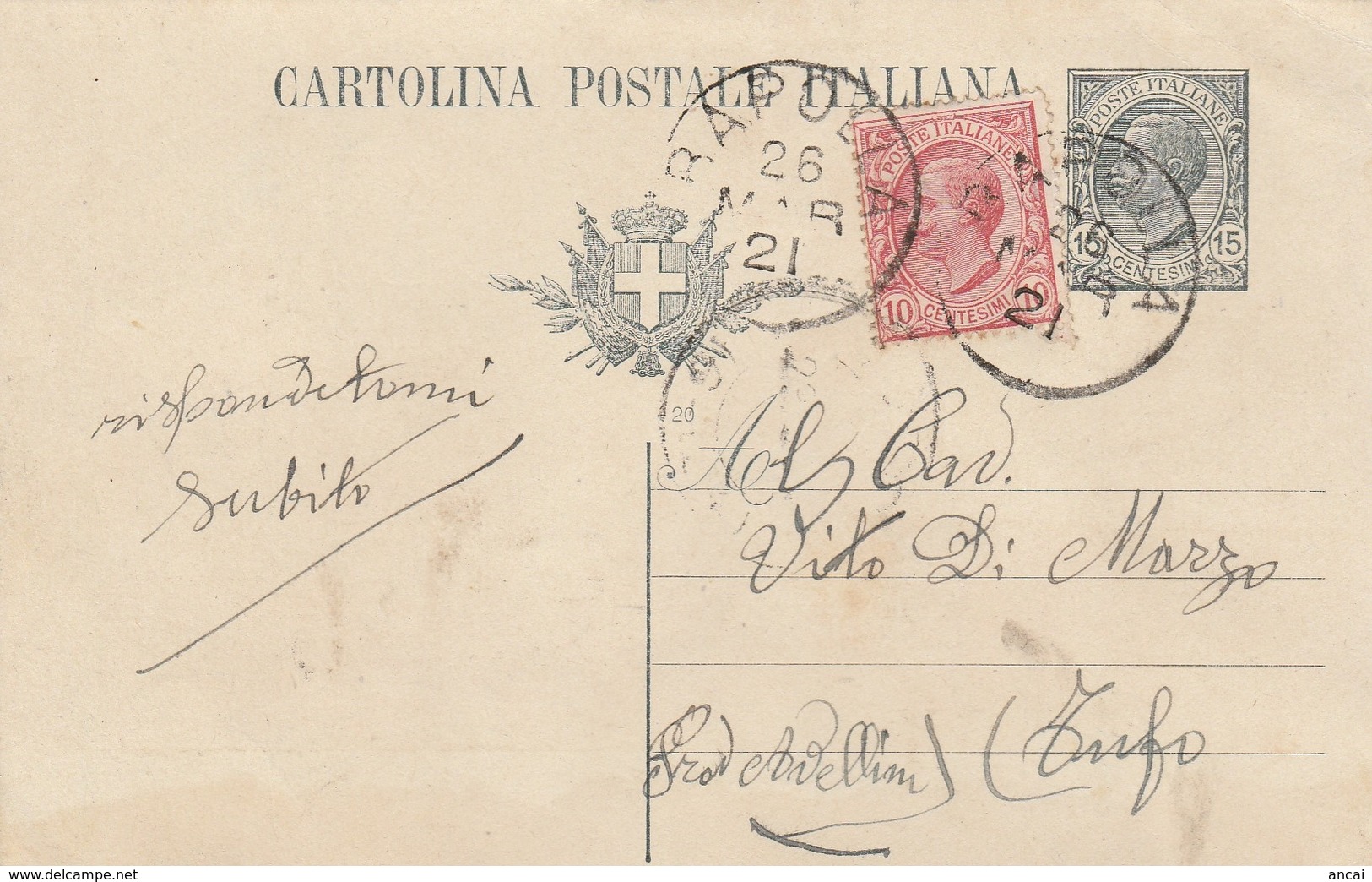 Rapolla. 1921. Annullo Grande Cerchio RAPOLLA, Su Cartolina Postale - Storia Postale