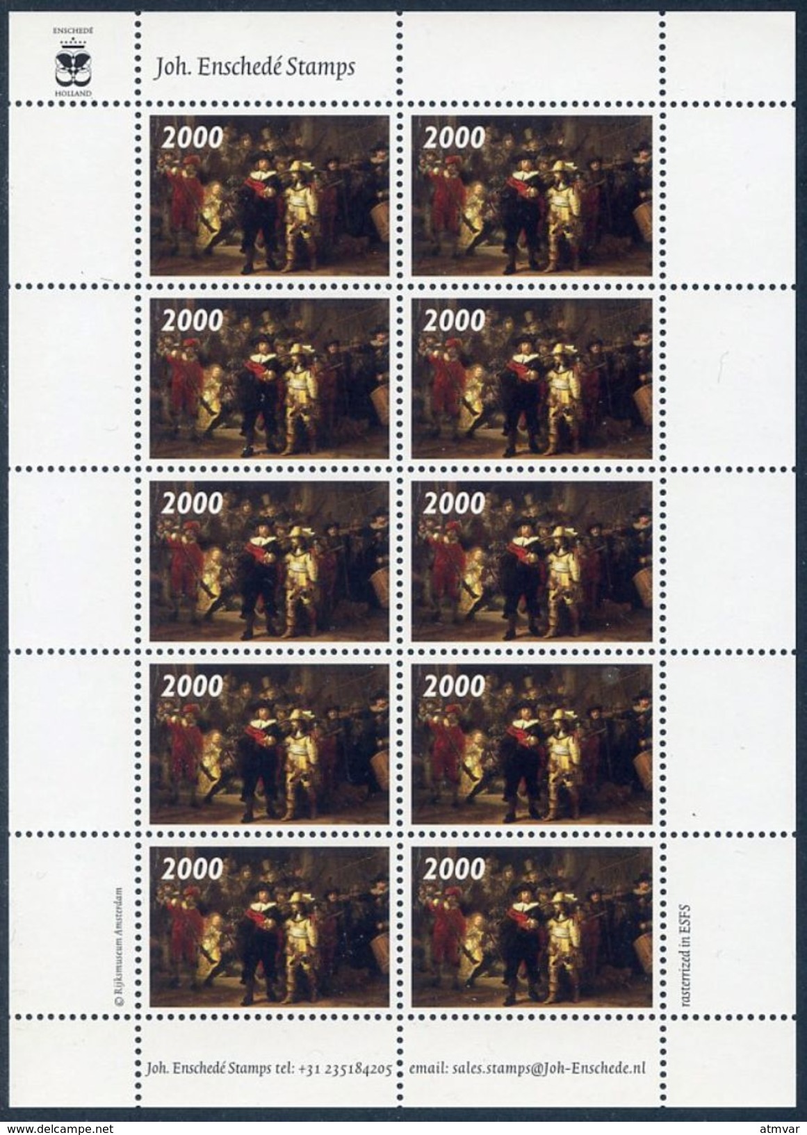 REMBRANDT - The Night Watch / De Nachtwacht, Rijksmuseum Amsterdam - ENSCHEDE TEST IMPRINT, SAMPLE ! - Sheet 10 Labels - Rembrandt