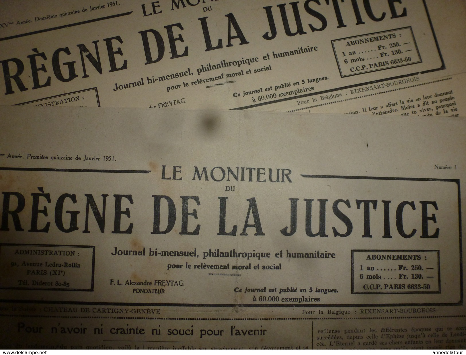 1951 Lot De 24 N° LE MONITEUR DU REGNE DE LA JUSTICE (journal Philanthropique Et Humanitaire Pour Le Relèvement Moral) - Esotérisme