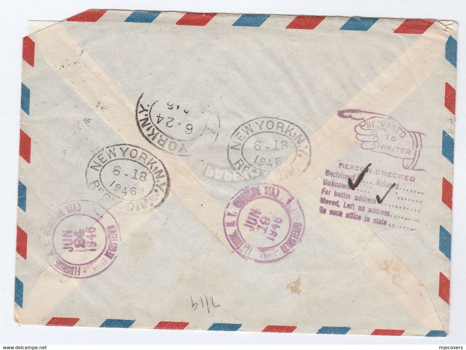 1946 REGISTERED Air Mail CZECHOSLOVAKIA COVER  To USA RETURNED, UNDELIVERED, Via FIRST FLIGHT Aviation Stamps - Covers & Documents