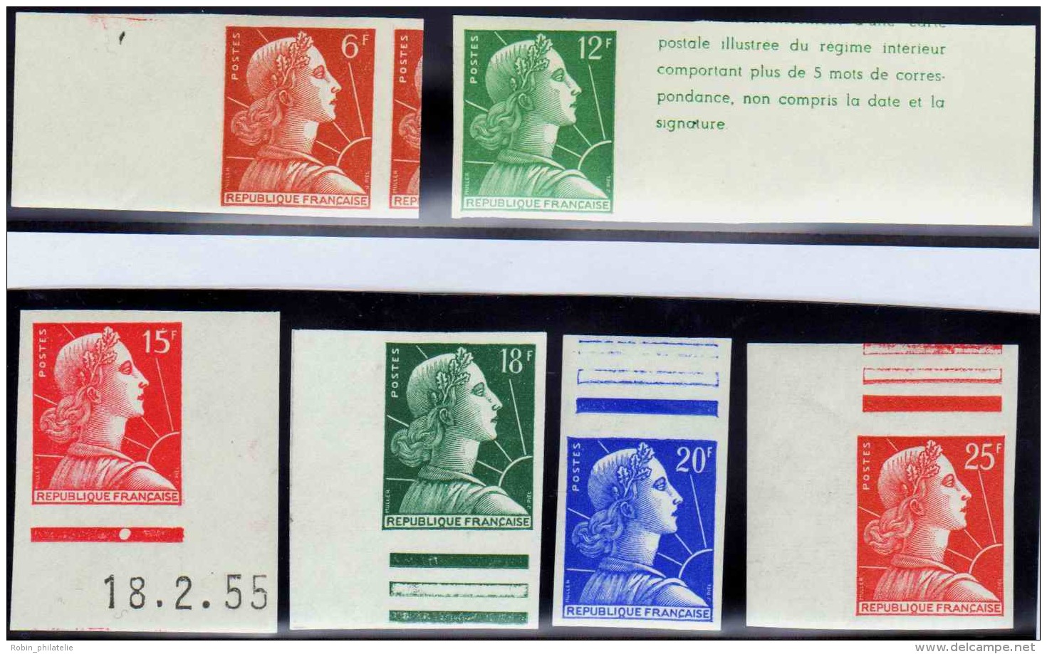 France N°1009 A/1011C M.de Muller 6 Valeurs Non Dentelées Bdf Qualité:** Cote:  660 - 1955-1961 Maríanne De Muller
