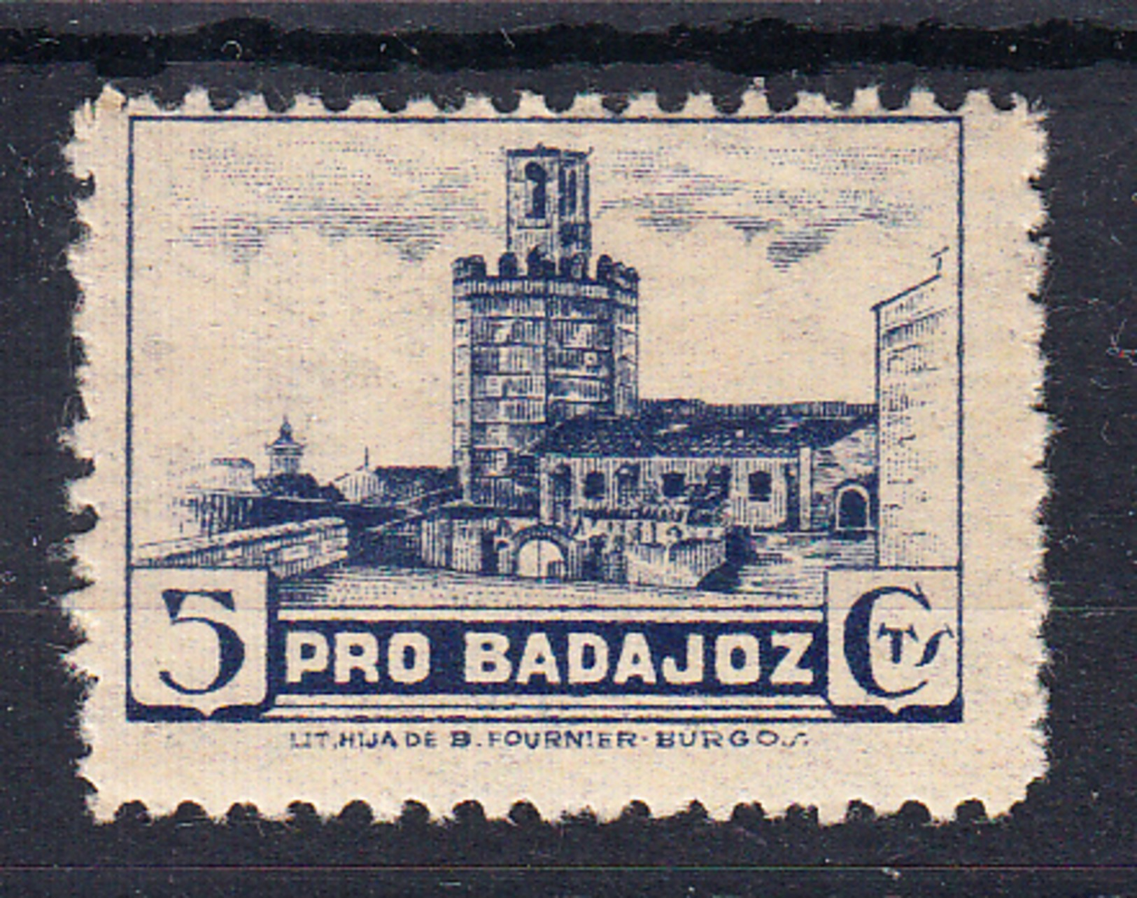 PRO BADAJOZ 1937   5 CTS. CORREO   (AZUL) NUEVO .CON GOMA . CECI 2 Nº 38 - Emisiones Nacionalistas