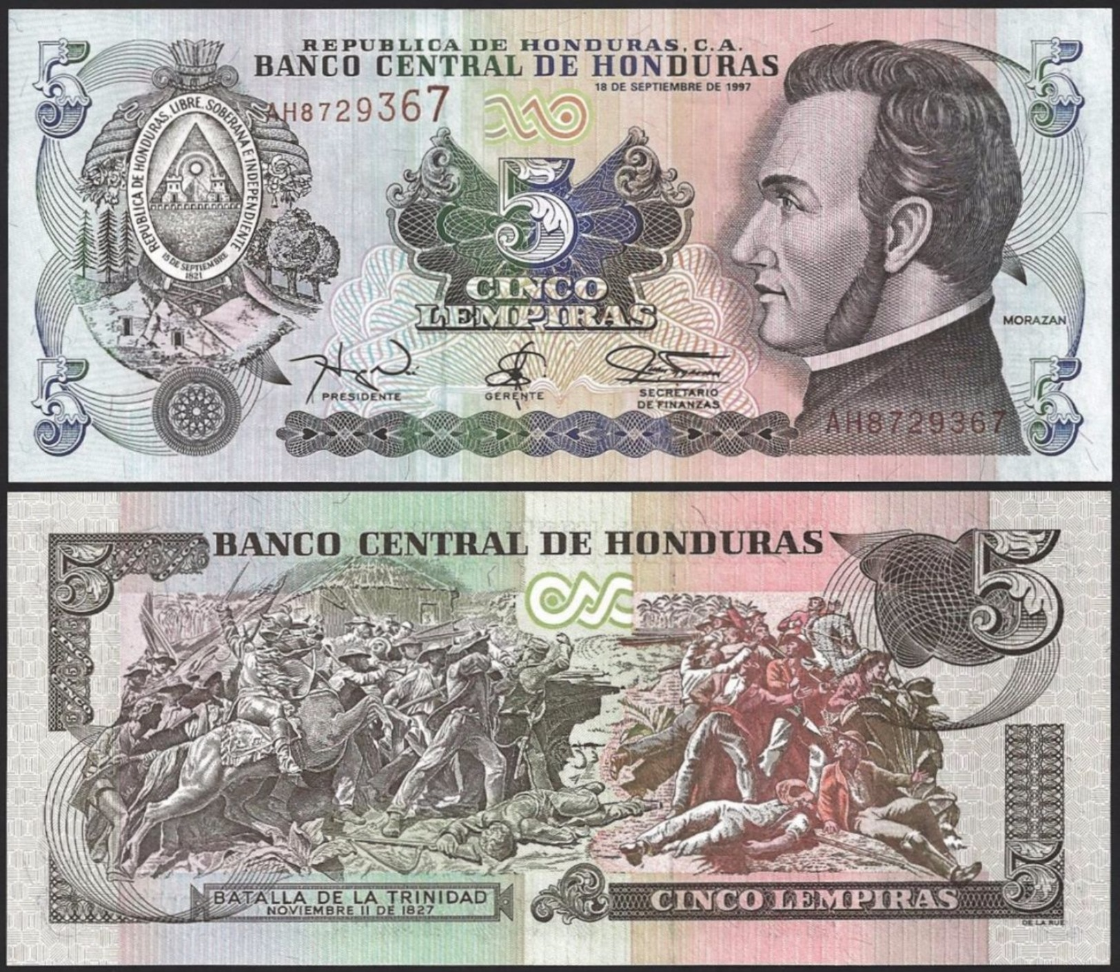 Honduras 5 LEMPIRAS 1997 P 81b UNC - Honduras