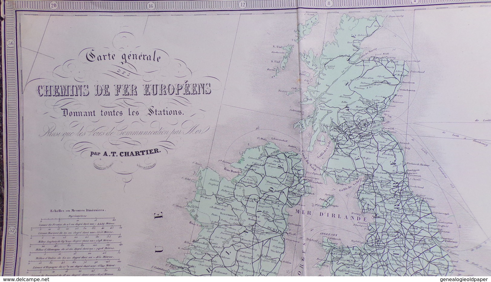 RARE AFFICHE CARTE GENERALE CHEMINS FER EUROPEENS PAR A.T. CHARTIER- GEOGRAPHIE GOBERT -LACOSTE-MIGEON- KOLLMANN - Posters