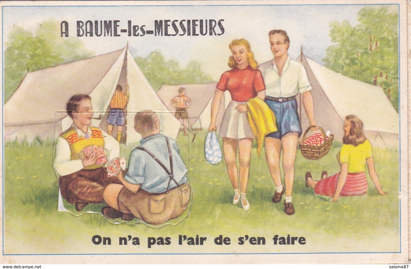 Cpa CARTE A SYSTEME A BAUME LES MESSIEURS N ONT PAS L AIR DE S EN FAIRE CARTE COULEUR - Humour