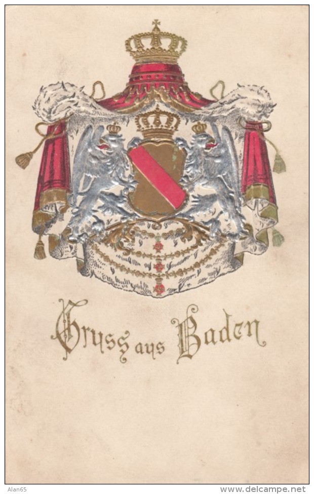 Gruss Aus Baden, Coat Of Arms Symbol, Early Germany C1900s Vintage Embossed Postcard - Altri & Non Classificati