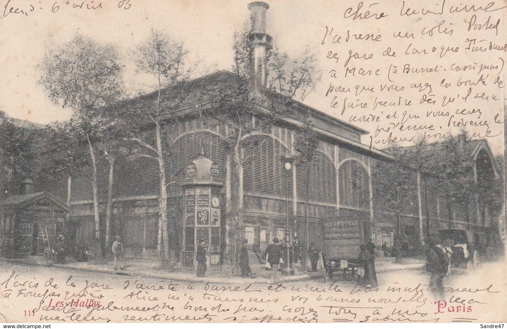 CPA (75) PARIS.  Les Halles, Animé, Attelage, Pub PICON. ..G692 - Andere & Zonder Classificatie