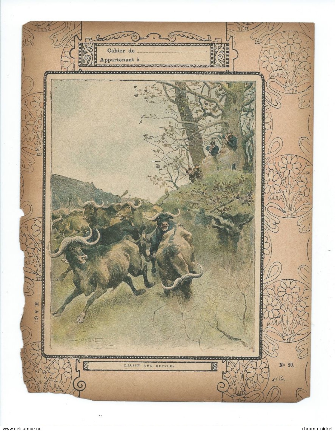 Buffles  Chasse Protège-cahier Couverture Fin XIX  Didactique Au Dos. Etat Moyen Mais RR. Voir 3 Scans - Book Covers