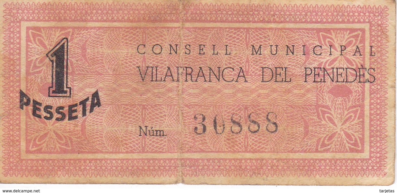 BILLETE DE 1 PESETA DEL CONSELL MUNICIPAL DE VILAFRANCA DEL PENEDES DEL AÑO 1937      (BANKNOTE) - Andere & Zonder Classificatie