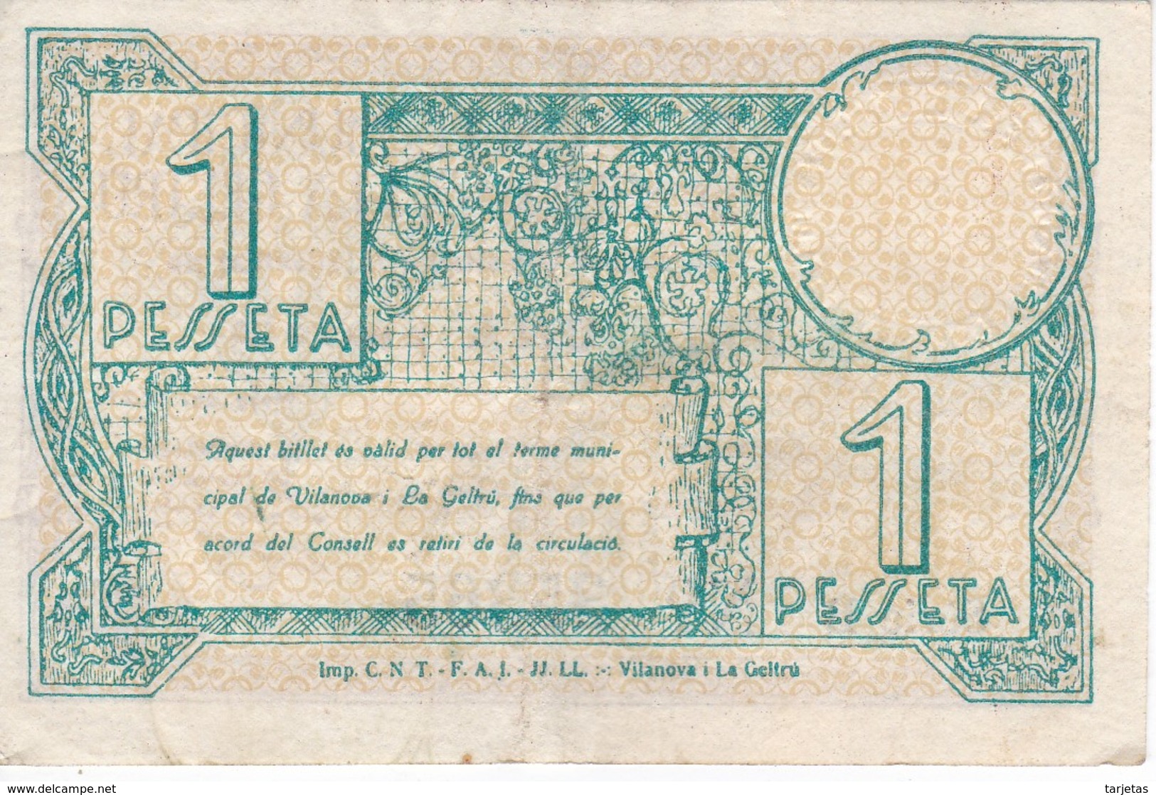 BILLETE DE 1 PESETA DEL AÑO 1937 DE VILANOVA I LA GELTRU CON SELLO SECO      (BANKNOTE) - Otros & Sin Clasificación