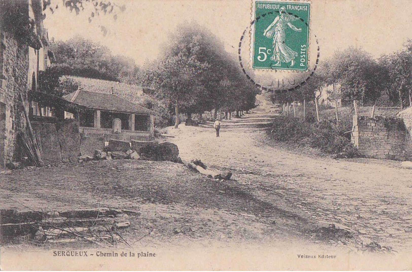 52 SERQUEUX  Coin Du Village  Homme Sur Le Chemin De La PLAINE Timbre 1909 - Autres & Non Classés