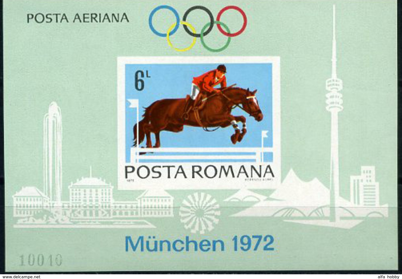 Romania, Olympic Games 1972, Horses, Imperforated Block 110 Euro - Ete 1972: Munich